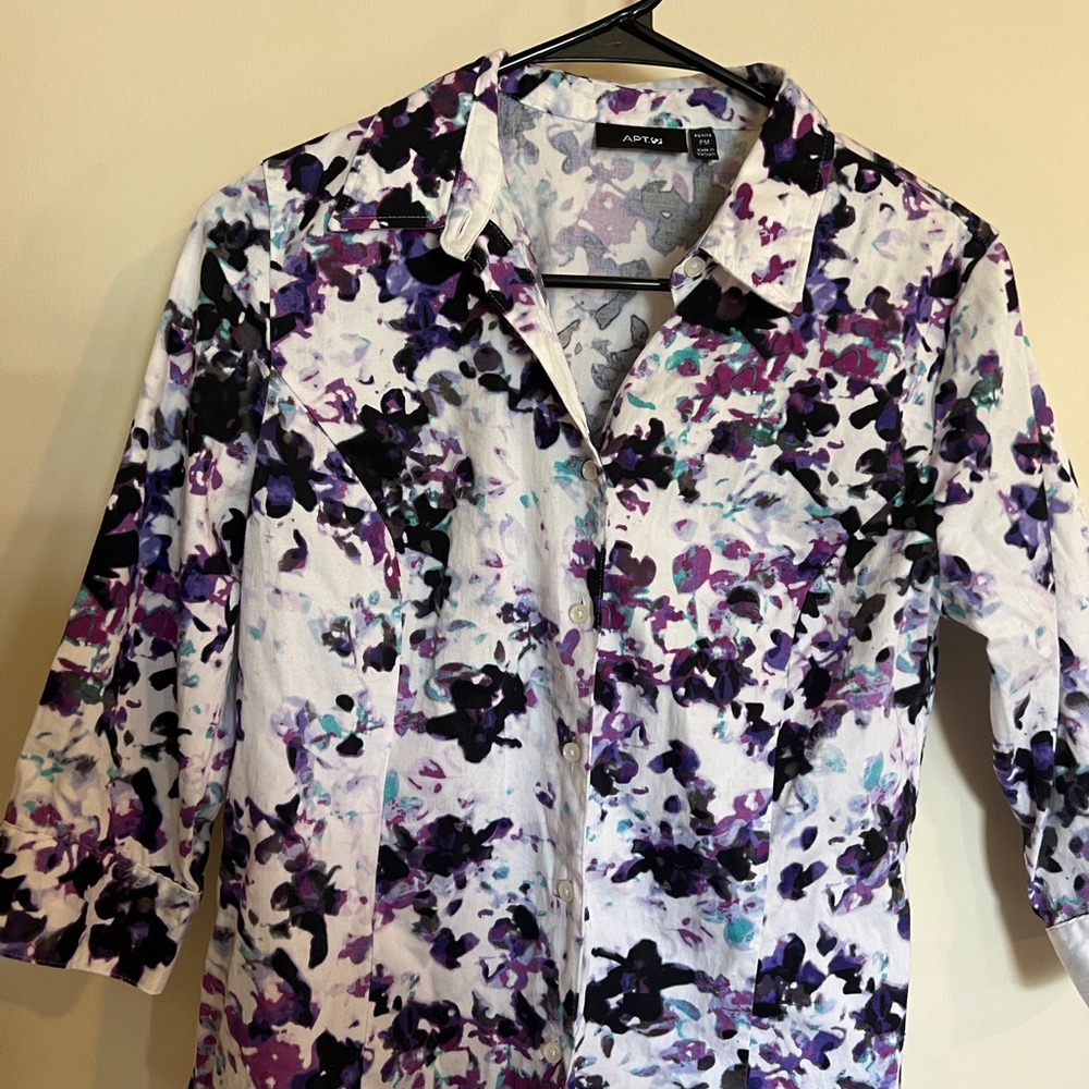 Apt. 9 Petite Purple and Black Floral Blouse